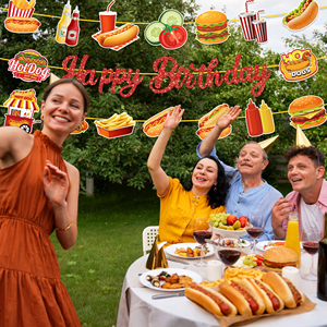 Guirnalda de Papel con Diseño de Hamburguesa y Papas Fritas para Decoración de Fiestas de Cumpleaños, Barbacoas y Picnics, Marca Huancai - Product Image 5