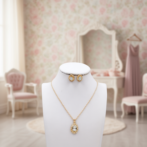 Conjunto de Joyería Nupcial Linda Fashion, Collar y Aretes de Acero Inoxidable Chapado en Oro con Circonita, Estilo Vintage para Bodas - Product Image 2
