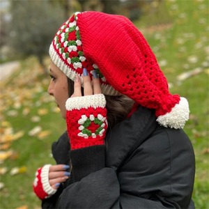 Ensemble chapeau <span class=keywords><strong>et</strong></span> <span class=keywords><strong>gants</strong></span> de Noël personnalisés en crochet pour <span class=keywords><strong>femme</strong></span>, bonnet de Père Noël tricoté <span class=keywords><strong>et</strong></span> ensemble écharpe <span class=keywords><strong>et</strong></span> <span class=keywords><strong>gants</strong></span> - Product Image 3