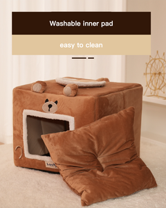 منزل كلب من الصوف القطني بيوميتك بنمط دب ناعم مستطيلي قابل للغسل مع فتحة سقف تحت صوفي - Product Image 4