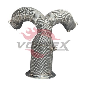 Downpipe catalyzed Vortex 1,5 mm en acier inoxydable 304 poli miroir pour Porsche Cayenne 3.0T V6 2020-2023 avec bouclier thermique, sans voyant d'avertissement moteur - Product Image 2