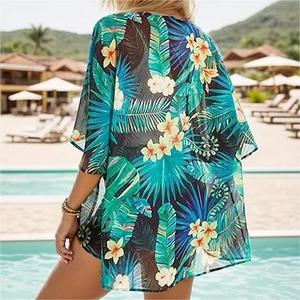 사용자 정의 하와이 스타일 100% 레이온 여자 기모노 원피스 열대 디자인 수영 정장 사용자 정의 인쇄 커버 휴가 원피스 - Product Image 5