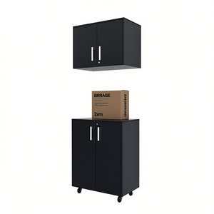 Ensemble de 2 armoires à outils de garage noires avec roulettes et système de verrouillage, design minimaliste pour le rangement en atelier - Product Image 1
