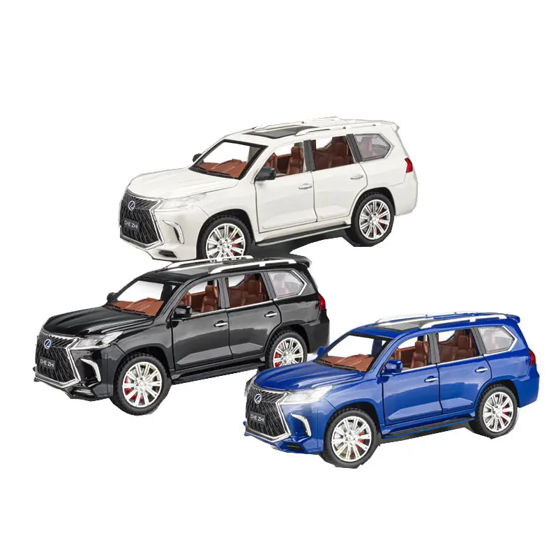 Carro modelo 1/24 de simulação de veículos personalizados em liga metálica para crianças, brinquedo com som e luz