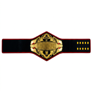 Ceinture de champion de lutte personnalisée, noire, or, rouge, durable, unisexe, équipement d'entraînement d'arts martiaux, ceinture de champion en cuir véritable - Product Image 1