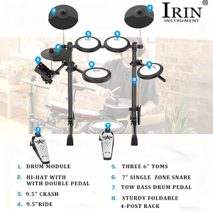 Batterie électronique IRIN, cinq tambours, pads en mesh, trois cymbales, avec casque, tabouret, batterie électronique <span class=keywords><strong>Bluetooth</strong></span> pour débutant - Product Image 2