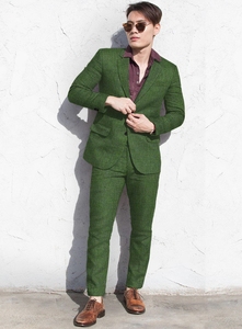 Trajes De Lino verde <span class=keywords><strong>para</strong></span> hombre, esmoquin De <span class=keywords><strong>boda</strong></span>, conjuntos De chaqueta De moda De negocios, conjuntos De chaqueta hechos a medida De dos piezas (chaqueta + pantalones), Conjuntos De Chaqueta - Product Image 2