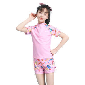 ชุดว่ายน้ำเด็กผู้หญิง Jiehu แขนสั้น สีชมพู UPF 50 แห้งเร็ว ป้องกันรังสียูวี พร้อมซิป - Product Image 1