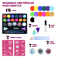 GP Professional 16 couleurs à base d'eau Vegan Split Rainbow Face Body Paint Kit Pochoirs à paillettes pour enfants Fournitures de peinture corporelle
