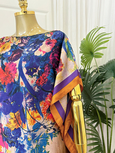 Wholesale African Style Bubu Gown Bright Yellow Satin <strong>Kaftan</strong> Dress with Matching Headwrap for Women - Product Image 3