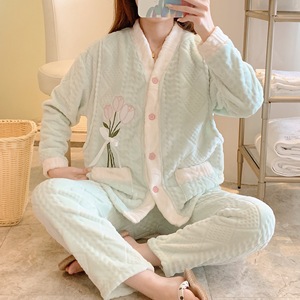 Set <span class=keywords><strong>Invernale</strong></span> <span class=keywords><strong>da</strong></span> Donna in Velluto Corallo, Spesso e Isolante, <span class=keywords><strong>Abbigliamento</strong></span> Casual per <span class=keywords><strong>Casa</strong></span> in Flanella - Product Image 4