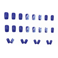 Faux ongles à presser de longueur moyenne, détachables, motif marbre, style français, forme cercueil, en ABS, 24 pièces, réutilisables, durables, pour salon