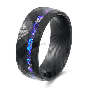 POYA 캐주얼 8mm 블랙 스테인리스 스틸 반지, 에칭 다마스커스 스틸 운석 조각 & 금박 인레이 약혼 및 약속 반지 - Product Image 6