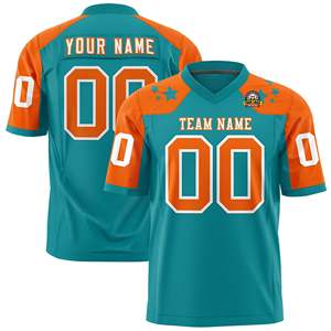 Camiseta de Fútbol Americano Personalizada con Diseño de Estrella en el Hombro, Color Naranja Aqua - Product Image 1