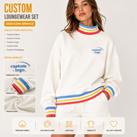 Ensemble décontracté 2 pièces pour femme : Sweat-shirt oversize en molleton French Terry côtelé rayé à col montant style universitaire et short brodé
