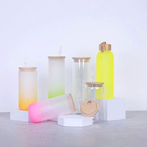 Offre Spéciale – Gobelet en Verre de 16 oz et 20 oz, Prix Usine, Tasse à Boire par Sublimation, Gobelet en Verre Dépoli Transparent avec Paille et Couvercle Couleurs Assorties - Product Image 1