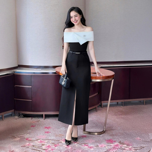 Miona Off-Shoulder Top Black with White Contrast | Wide Pleated Design and Elegant <b>Charm</b> Detail for Fashion Women - Product Image 4