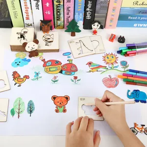 20 pezzi modello di pittura a forma di cartone animato <span class=keywords><strong>Montessori</strong></span> giocattoli da disegno per bambini in legno con stencil per l'apprendimento educativo per bambini regalo - Product Image 5