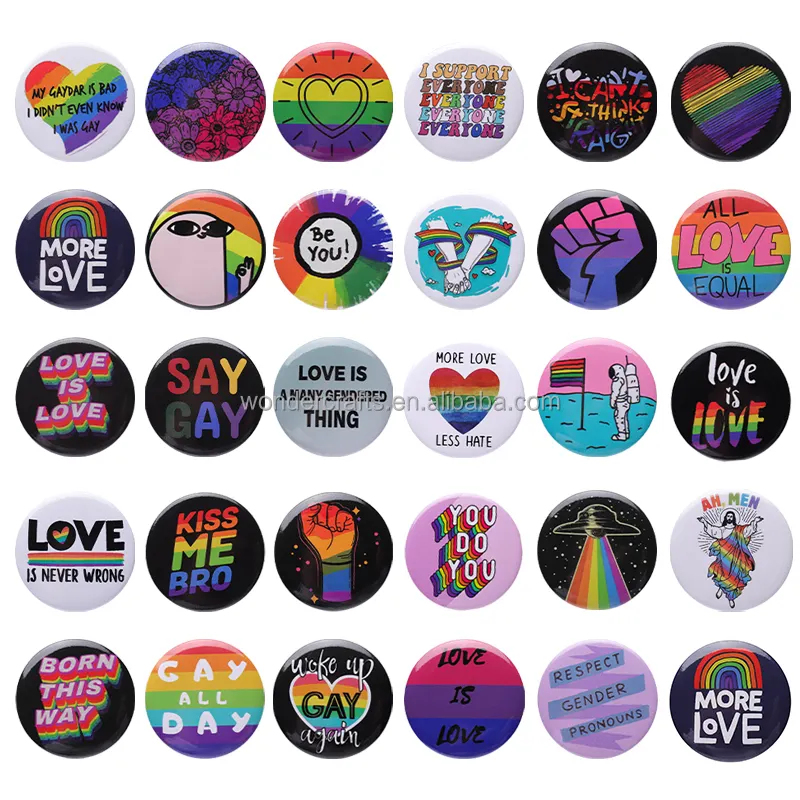 WD Existing Mold Round Tinplate Badge LGBT Tinplate Button Pin Love Brooch Rainbow Pride Flag Badge for Hat Bag Jewelry Gift