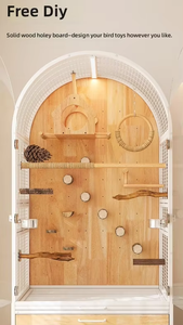 Grande volière architecturale en bois pour perroquets, abri <span class=keywords><strong>d</strong></span>'intérieur pour oiseaux, design de créateur avec plateau et roulettes - Product Image 4