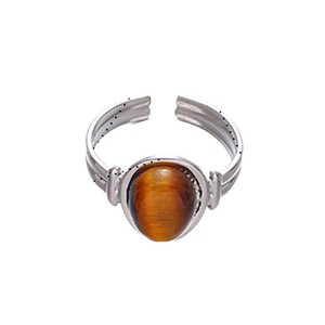 Bague ouverte en acier inoxydable de style européen-américain avec pierre naturelle œil de tigre, bijoux luxueux haut de gamme pour femmes - Product Image 5
