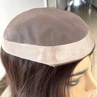 Raie à la main en cheveux Remy indiens, postiche de cheveux humains à coupe droite, lisse et soyeuse, avec Mono naturelle et Base en polyuréthane, pour femmes