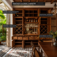 Armoire à vin moderne en chêne massif de style colonial britannique avec porte en rotin naturel pour hall de boutique historique