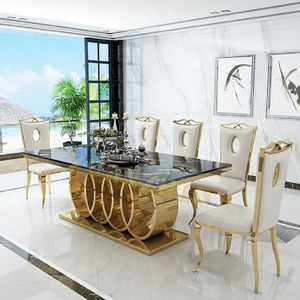 Cổ Điển Ý Trắng ăn bộ lớn hình chữ nhật 8 chỗ ngồi ghế da sang trọng bằng đá cẩm thạch bàn ăn đồ nội thất phòng ăn - Product Image 6