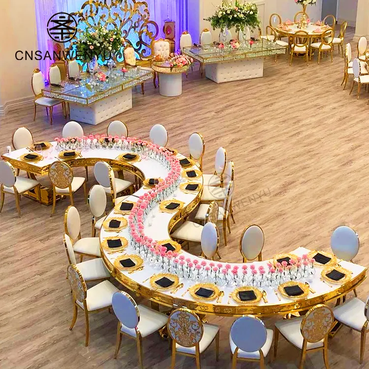 Events Wedding Party banquet dinner Tables stainless steel metal frame Gold round Dining wedding mirror Table
