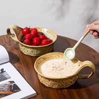 Bol en céramique de grande capacité à imprimé léopard, style macaron français, avec grande poignée, pour petit-déjeuner, flocons d'avoine, yaourt, compatible lave-vaisselle et micro-ondes