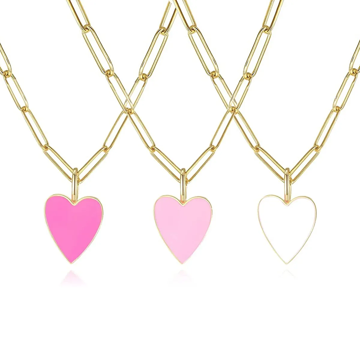 Hot Selling Rvs Kleurrijke Geëmailleerd Hart Hanger Ketting Gouden Ketting Voor Vrouwen