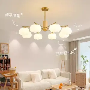 Living Room Chandelier Log Cream Style Lamps Whole House Package Combination Hall Main Lamp Cotton Persimmon Lamp