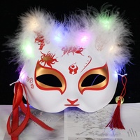 Masque facial lumineux en plastique pour jeunes, style antique, motif plume de renard, avec éclairage dynamique, idéal pour les anniversaires et les décorations.