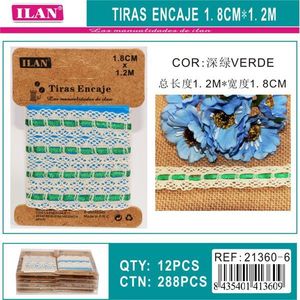 Cinghie in pizzo Ilan 1,8 cm x 1,2 m verdi per artigianato e cucito - Product Image 3