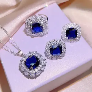 Luxury Jewelry KISS0134 Creative Beautiful Big Deep Blue Zircon Jewelry Set Bridal Jewelry For Women