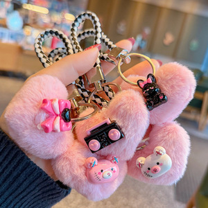 Cute Bear Sweet Adorable Cartoon Heart-shaped Bow Backpack Pendant Plush Keychain Key Chain