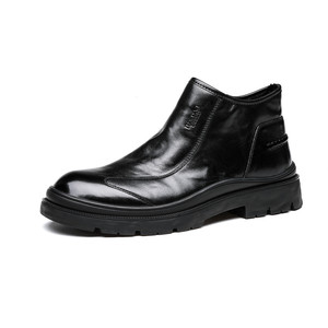 Bottes Chelsea pour hommes en cuir de vachette pleine fleur, semelle en caoutchouc, talon moyen, isolantes et chaudes, style britannique, bottes de travail pour l'automne et l'hiver - Product Image 5