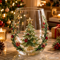 Verre à vin en verre borosilicate de Noël, motif Père Noël et bonhomme de neige, verre à boire résistant à la chaleur, décoration de table de Noël, cadeau de fêtes