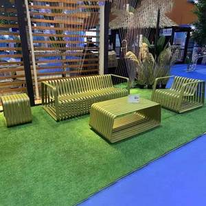 Conjunto de Sofá y Mesa de Centro de Acero Inoxidable para Exteriores, 74x93x61 cm, Muebles de Jardín Resistentes a la Intemperie para Patio y Hotel - Product Image 5