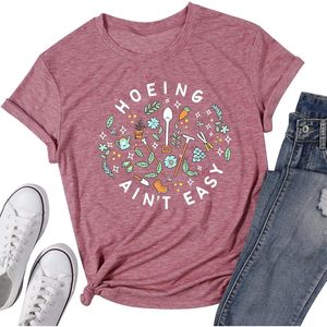 Women Garden <b>T</b> <b>Shirt</b> Hoeing Aint Easy Funny Short Sleeve Jersey Top For <b>Gardening</b> - Product Image 1