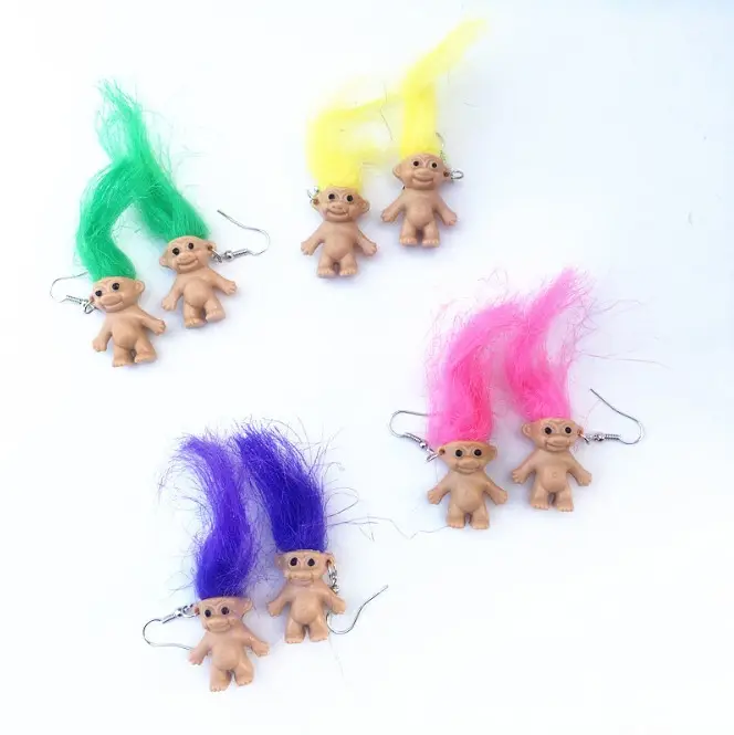 Unique Cool Burning Hair Earrings for Women Girls Retro Nostalgic Ugly Cute Doll Earrings Punk Exaggerated Creative Jewelry