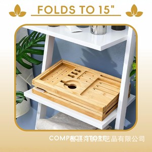 Estante de madera para bañera, bandeja plegable de bambú, soporte para teléfono móvil y tableta, multifuncional para baño - Product Image 4