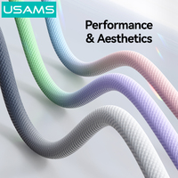 Kabel Pengisian Daya USB Type C USAMS SJ756 Grosir, Kabel Data Type-C Pengisian Cepat untuk Ponsel, Berbahan Aluminium Alloy dengan Jalinan Kabel