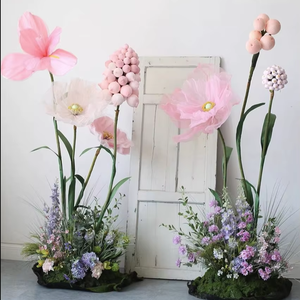 <span class=keywords><strong>Handmade</strong></span> lớn màu hồng và trắng Poppy giấy hoa đứng cho cửa sổ trang trí cho tiệc cưới và hoa sắp xếp - Product Image 1