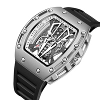 Montre-bracelet élégante pour homme à quartz, boîtier squelette, affichage lumineux nocturne, grand cadran, bracelet en silicone, résistante à l'eau