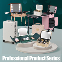 OBOX Trousse de Maquillage Grande Capacité avec Miroir Éclairé, Organisateur Cosmétique Pliant à Compartiments, Fermeture à Loquet pour Voyage et Salon