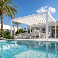 Pergola motorisée à lames orientables avec capteur de pluie, LED, étanche, écologique, personnalisable, en aluminium thermolaqué, pour jardin et terrasse, OEM