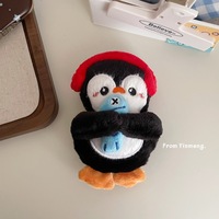 Porte-clés en peluche pingouin mignon, breloque de sac à dos, poupée de dessin animé, accessoire sonore pour enfants de 5 à 7 ans, modèle pingouin pour sac à dos