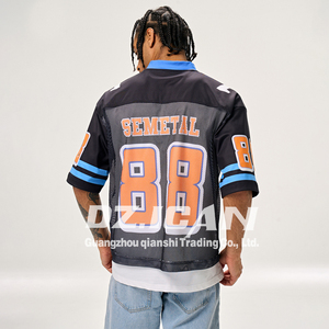 High Quality <b>Polyester</b> Men's Oversized Soccer Sports Tshirts Custom Screen Print V Neck Mesh Rugby Jersey <b>T</b> <b>Shirt</b> - Product Image 4