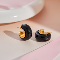Juego de Aretes de Aro Semicirculares en Forma de C, Resina Vintage Otoño Invierno, Acero Inoxidable con Baño de Oro PVD de 18K, Resistentes al Deslustre